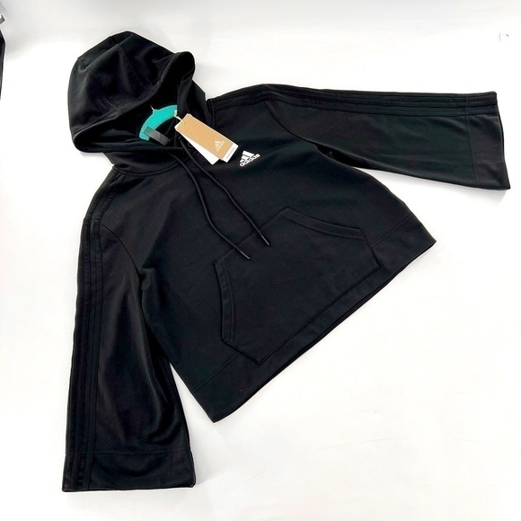 adidas
Women's Black Cropped Flared Sleeve Top Hooded Size S - Picture 11 of 12